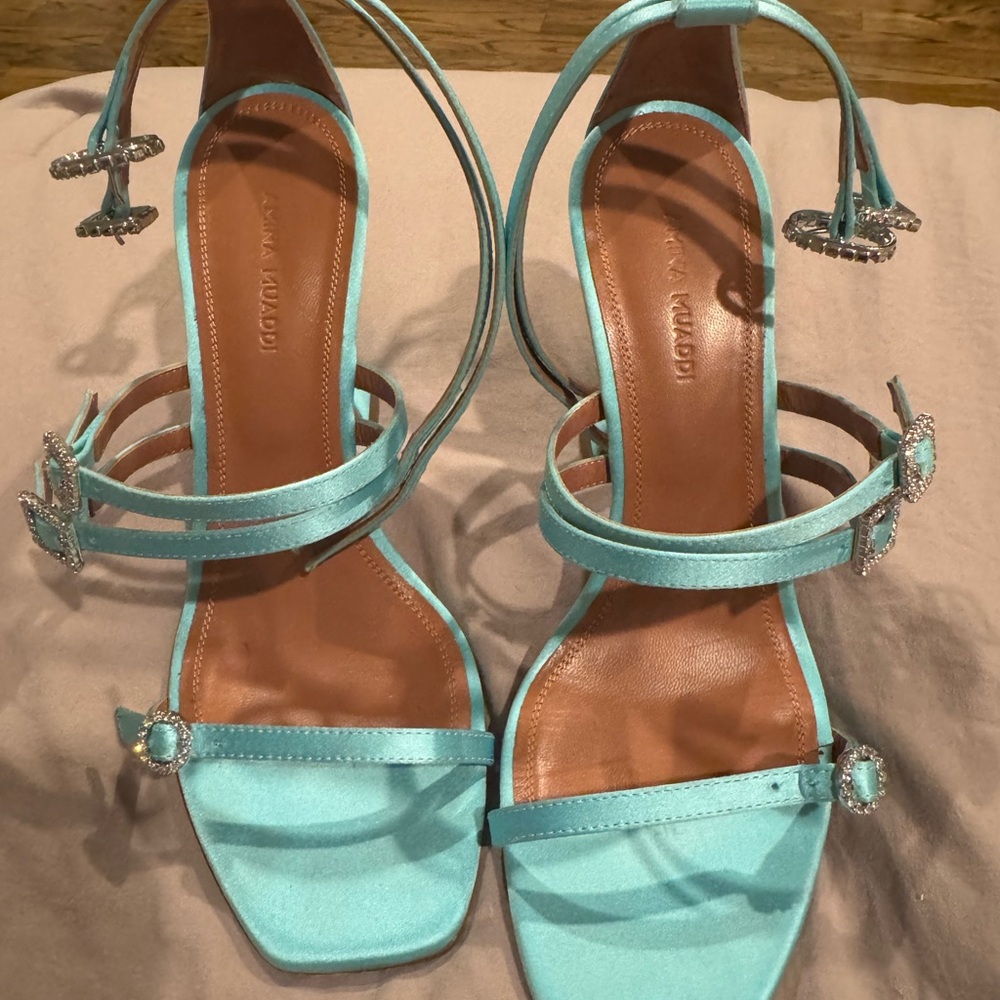 Amina Mauddi Robyn Satin Sandal in Torquoise